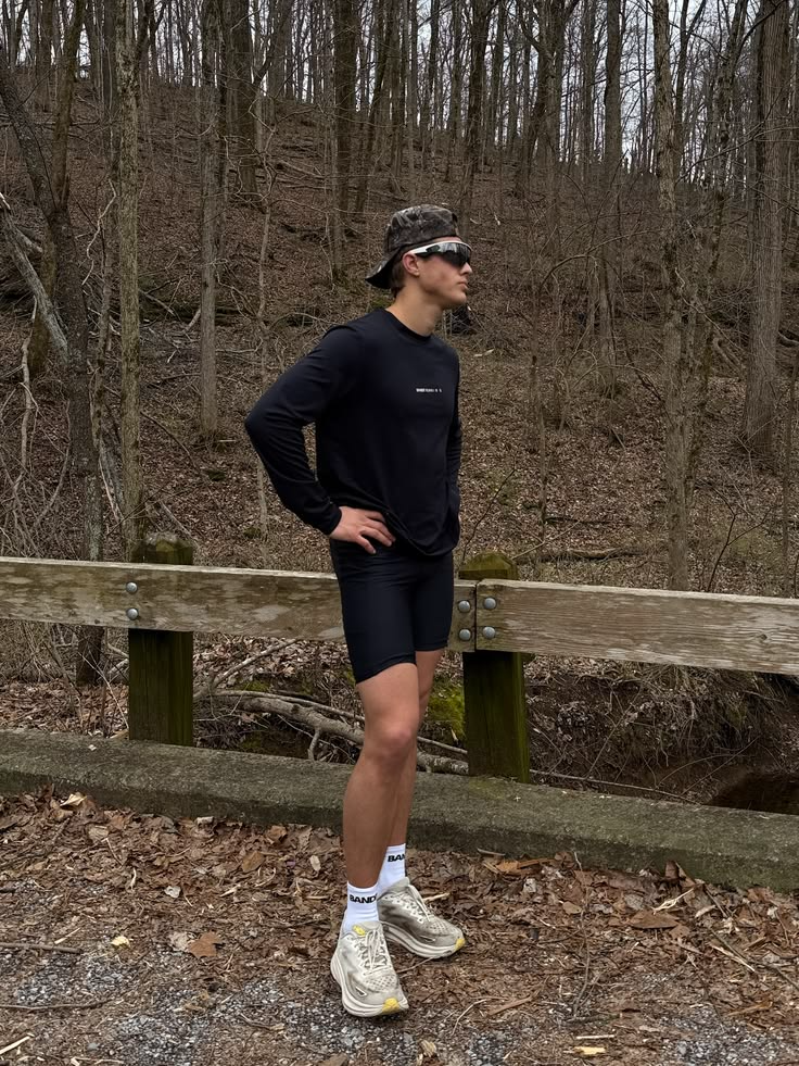 A plain training top and tapered joggers worn with everyday sneakers