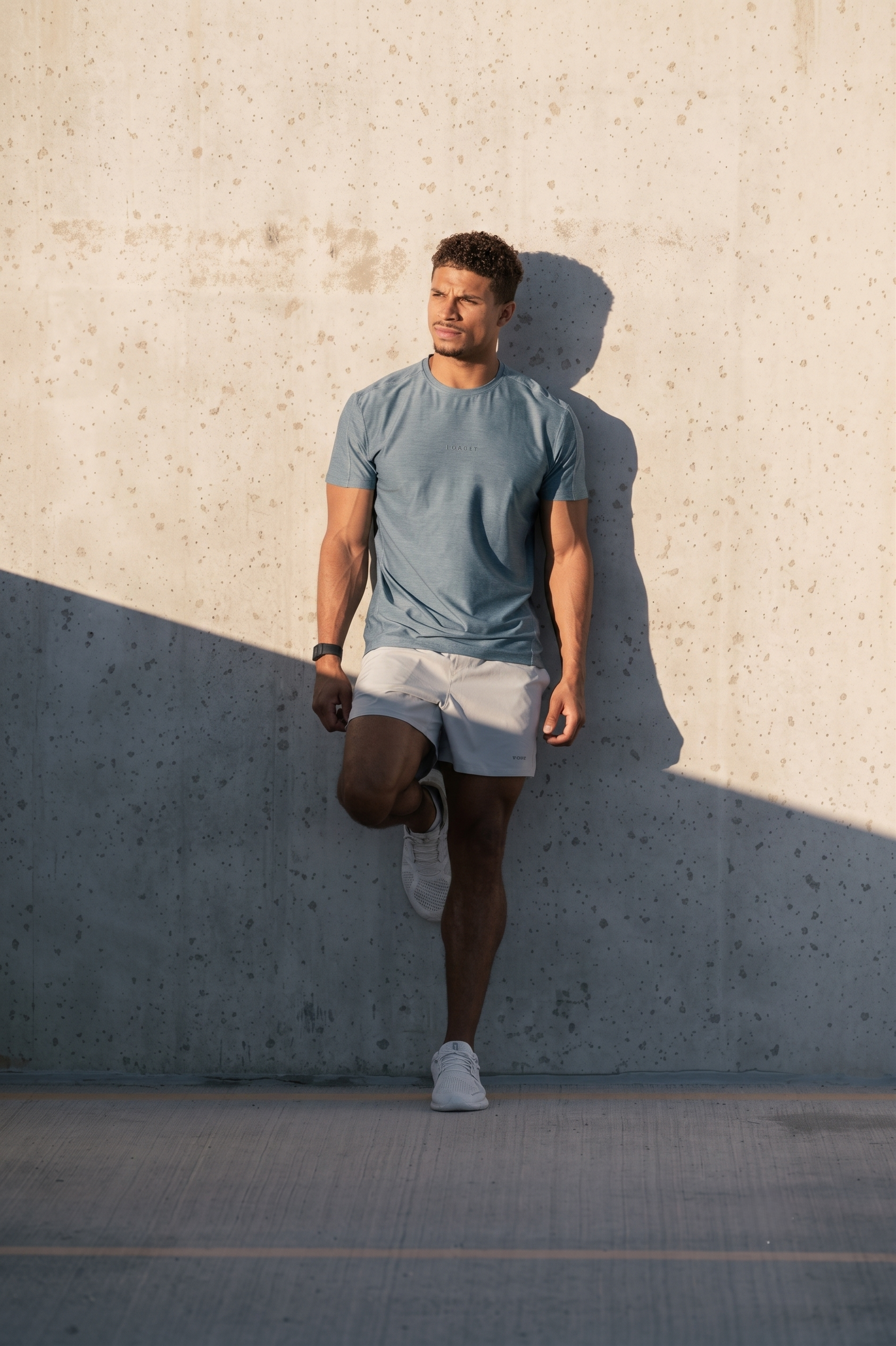 Man pressing overhead in a training top